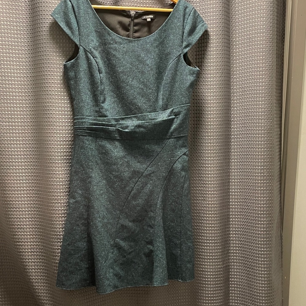 Le Chateau Teal Midi Dress with Cap Sleeves